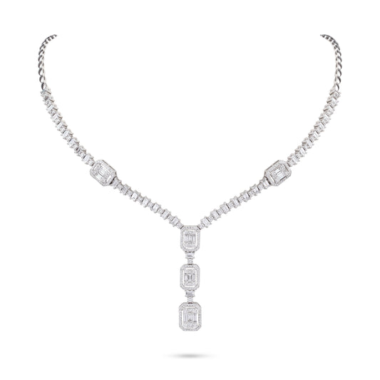 Emerald Cut illusion Diamonds Necklace | Diamond Gold Necklace