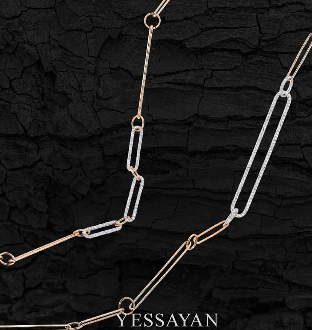Rose Gold & Diamond Long Chain Necklace | Diamond Necklace | Chain Necklace Women