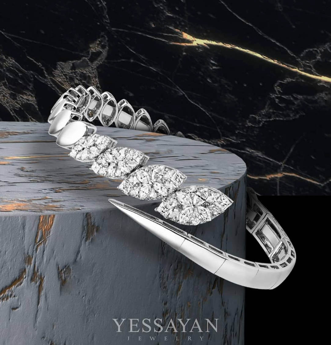 White Gold & Diamond Marquise Illusion Cuff Bracelet | Jewelry Online