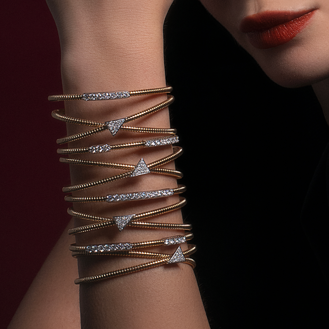 Two-Tone Wide Diamond Charm Cuff Bracelet
