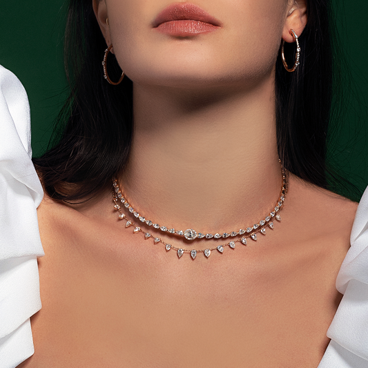 Oval & Pear Accent Diamond Linear Choker