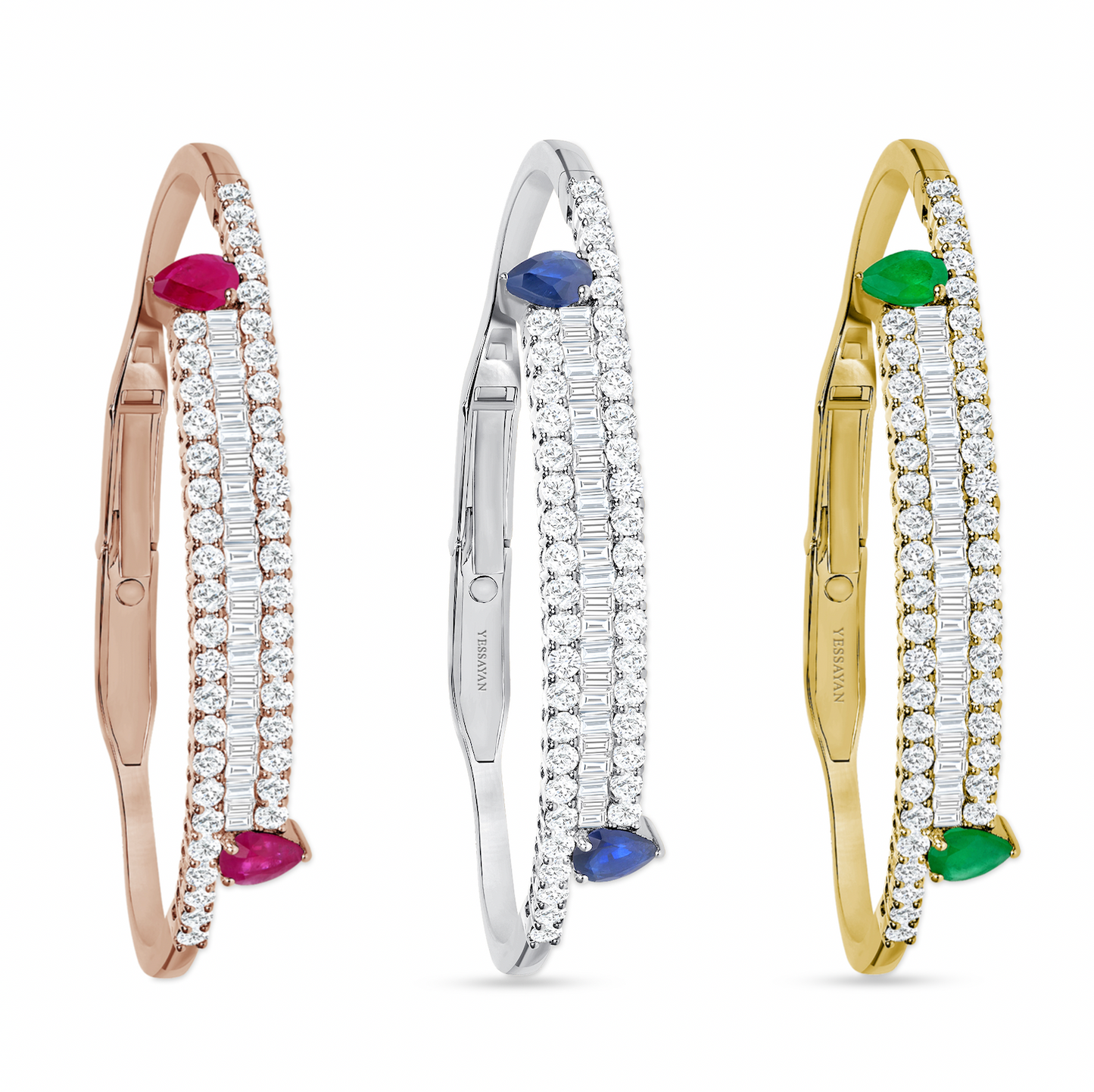 Diamond & Emerald Linear Bangle Bracelet