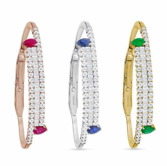 Diamond & Ruby Linear Bangle Bracelet