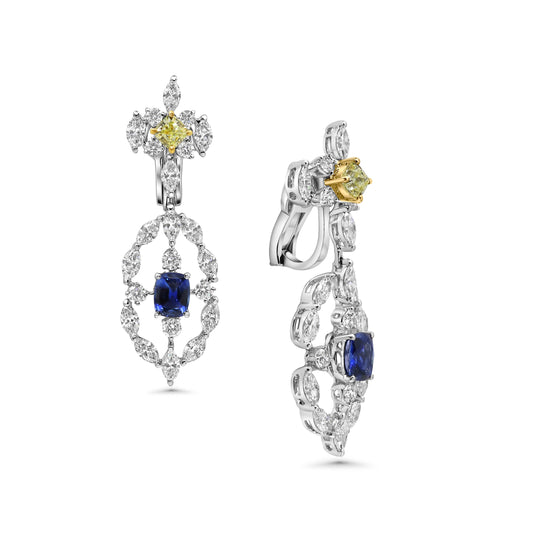 Sapphire & Yellow Diamond Chandelier Earrings