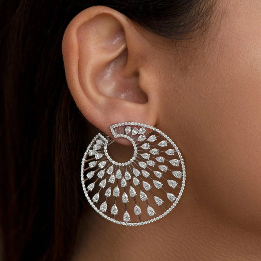 Dispersed Pear Diamonds Hoop Shaped Earrings