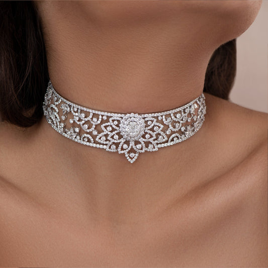 Flower Center Statement Diamond Choker