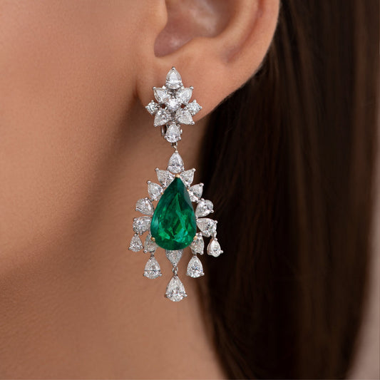 Emerald & Pear Drop Diamond Earrings