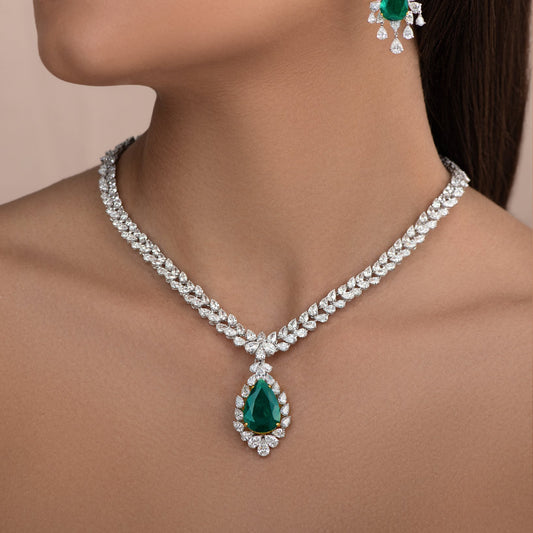 Emerald & Pear Drop Diamond Necklace