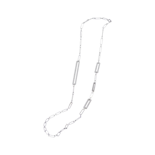 White Gold & Diamond Long Chain Necklace | Diamond Necklace | Chain Necklace Women