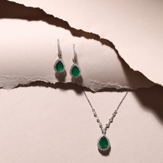 Emerald & Diamond Accented Necklace | Diamond Necklace | Buy Diamond Necklace