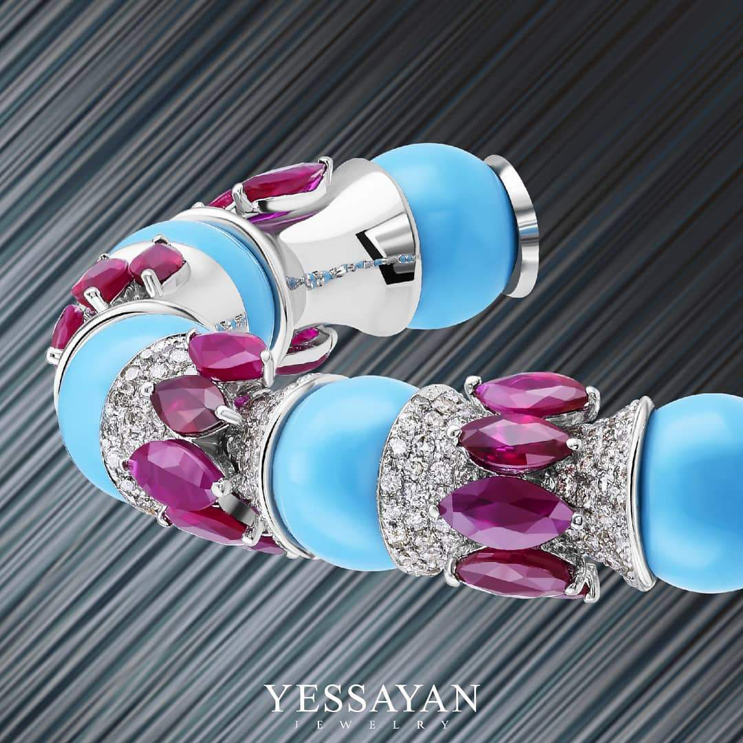 Ruby & Turquoise Cuff Bracelet | Buy Jewelry online 