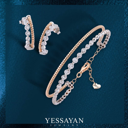 Rose Gold & Diamond Cuff Bracelet | Bridal jewelery set