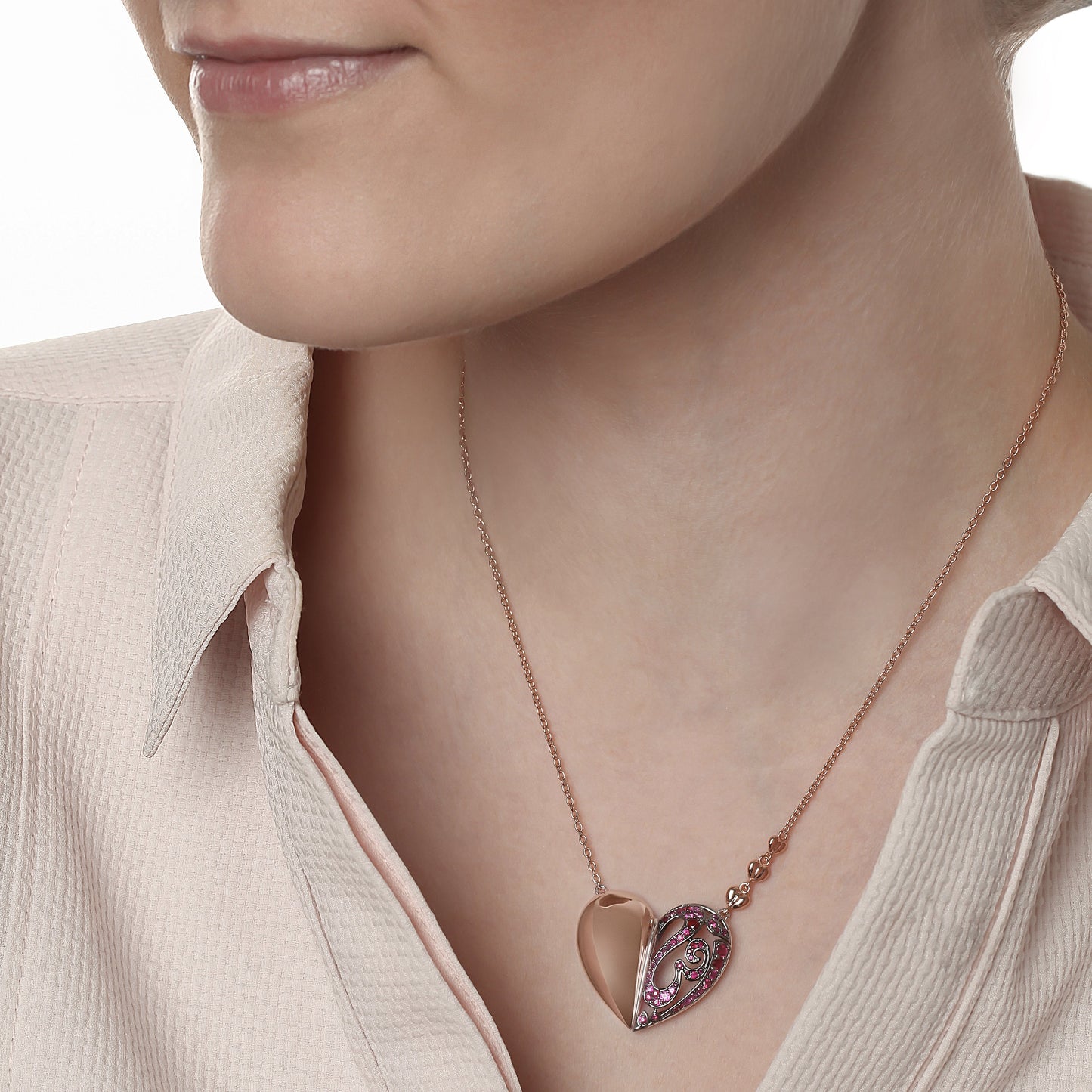 The Mothers' Day Edition - Heart Shaped Custom Arabic Letter "Mother" Rose Gold & Ruby Precious Stones Necklace | Ladies Necklace