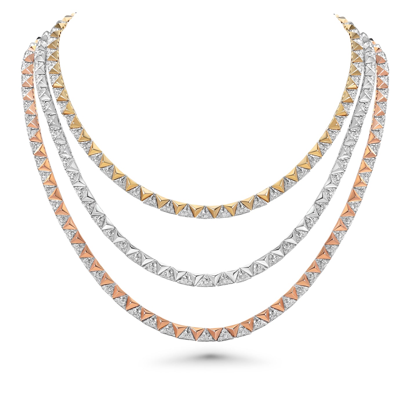 Okre Pyramid Diamond Three-Tone Multi Chain Necklace