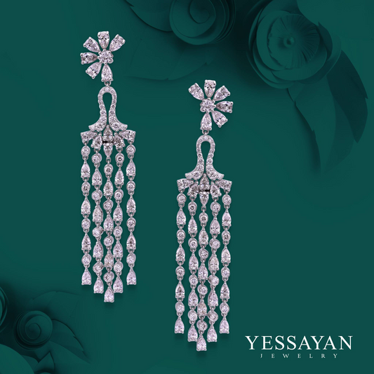 Flower Chandelier Diamond Earrings | Bridal jewelery set