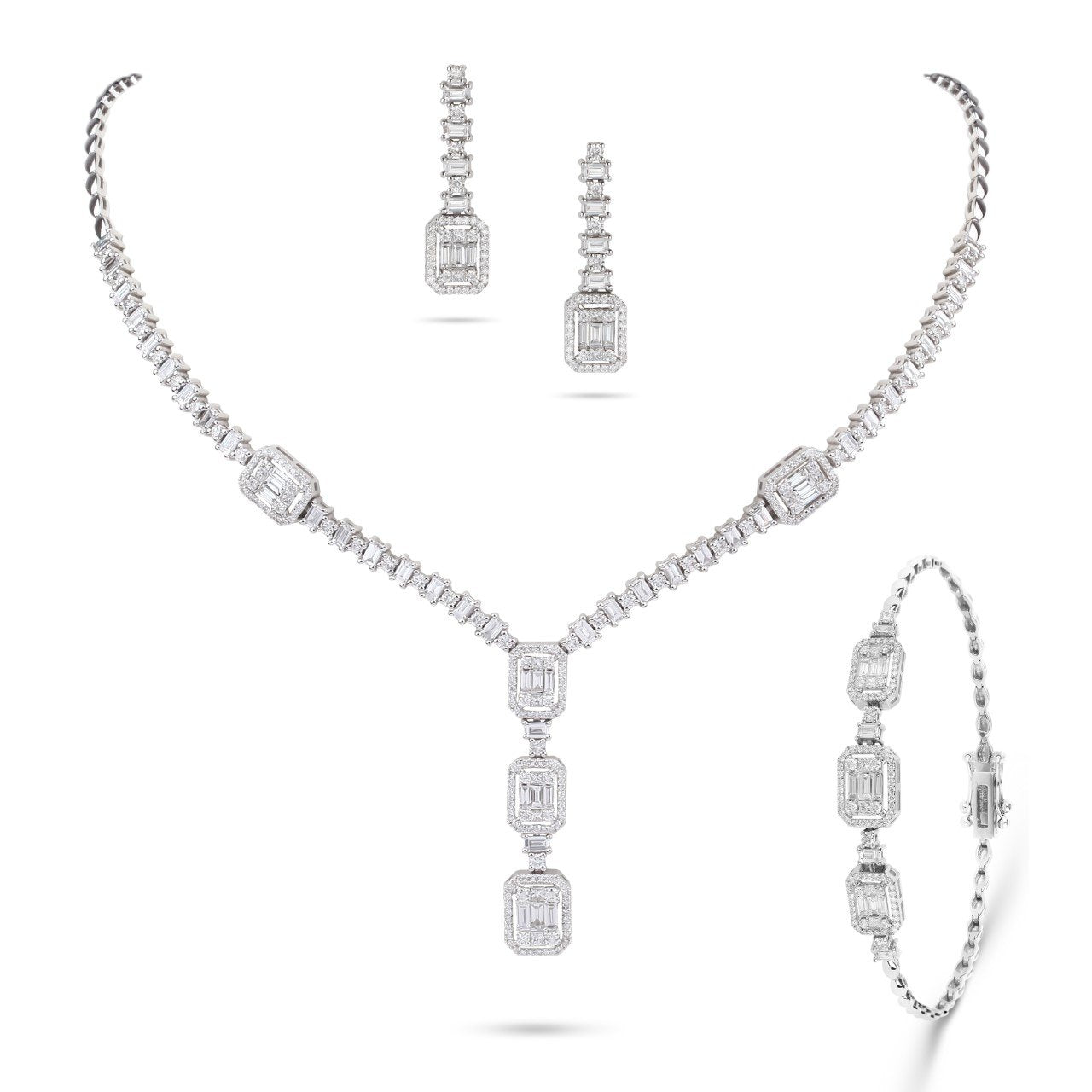 Emerald Cut illusion Diamonds Necklace | Necklace Set