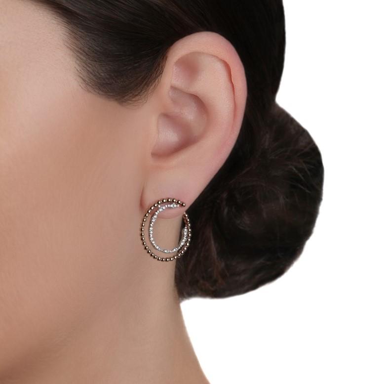 Two-Tone Beaded & Diamond Hoop Earrings Media | Diamond Earrings Online